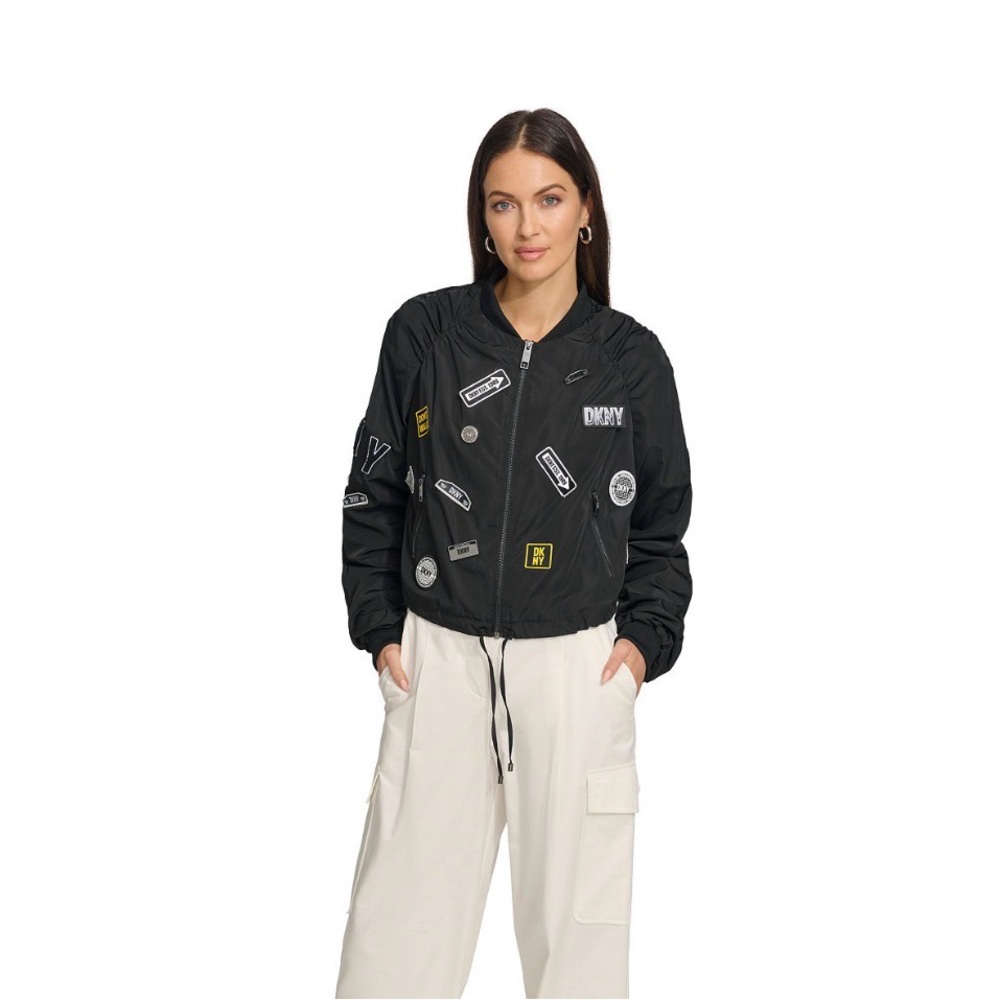 DKNY Black Patch-Detail Bomber Jacket